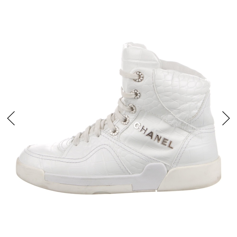 Chanel White Quilted High-Top Sneakers